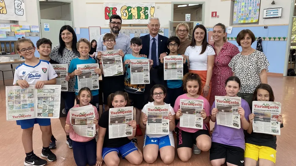 Il tour di “Tarantasio” nelle scuole: qui siamo a Merlino con il direttore de «il Cittadino» Lorenzo Rinaldi e il sindaco Giovanni Fazzi
