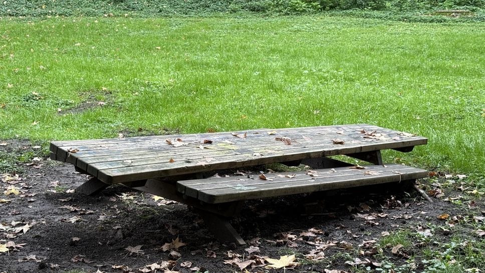Uno dei tavoli presi di mira dai vandali (Mungiello) Uno dei tavoli presi di mira dai vandali (Mungiello)