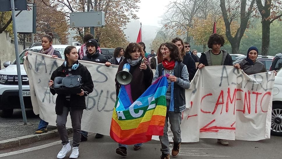 La testa del corteo degli studenti di stamattina