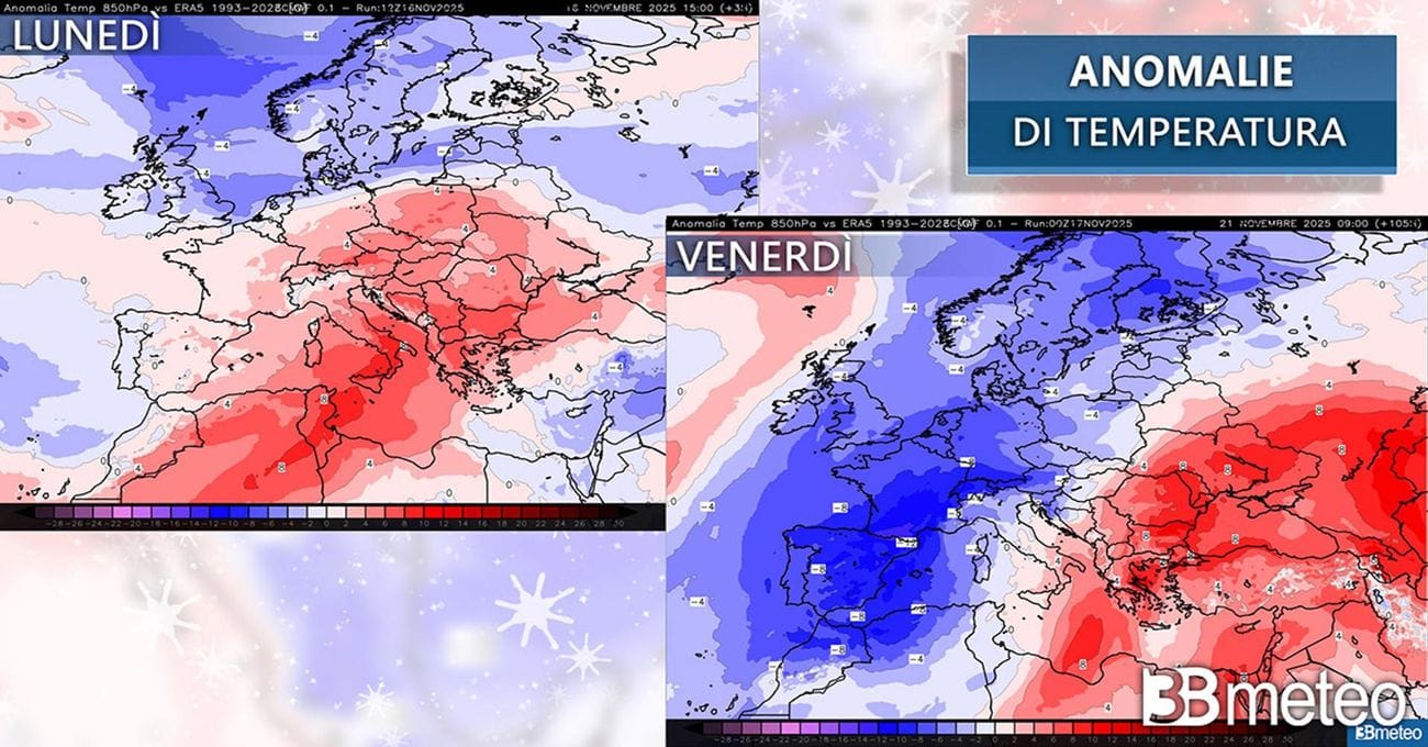 Le anomalie di temperatura nel periodo, rispetto alle medie