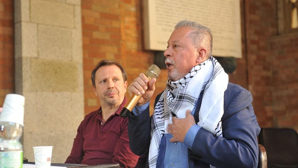 Mohammad Hannoun durante il suo intervento in Broletto (Ribolini)