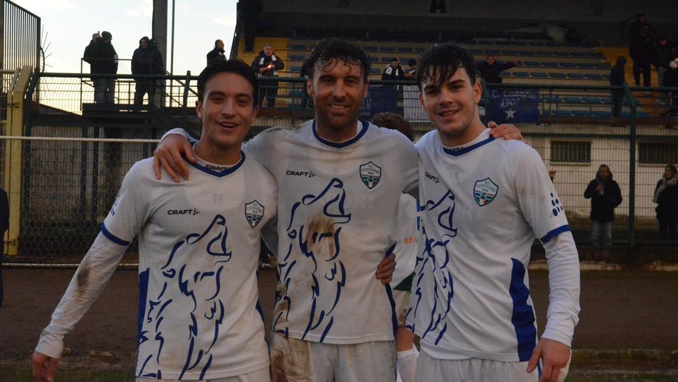 Da sinistra Christian Tomella, Samuele “Puma” Dragoni, Fabrizio Villa Santa: gli autori del poker di reti del Codogno