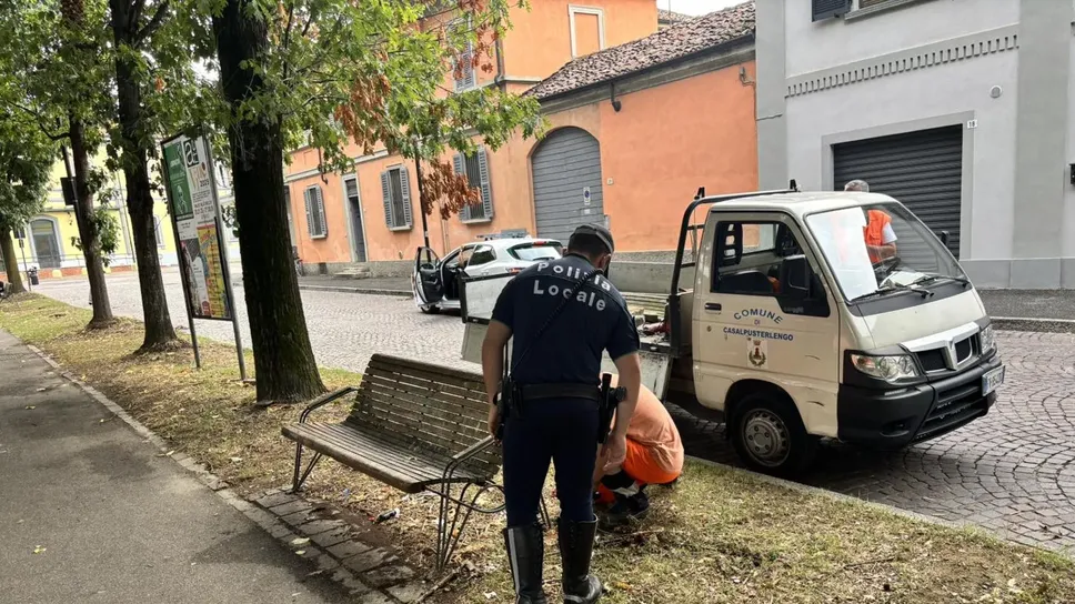 La rimozione di una panchina sotto gli occhi della polizia locale (Gozzini) La rimozione di una panchina sotto gli occhi della polizia locale (Gozzini)