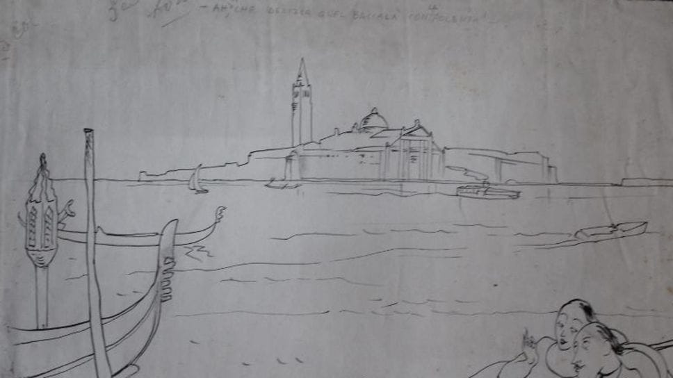 Due tavole originali di Giuseppe Novello, sotto a sinistra il vignettista e pittore