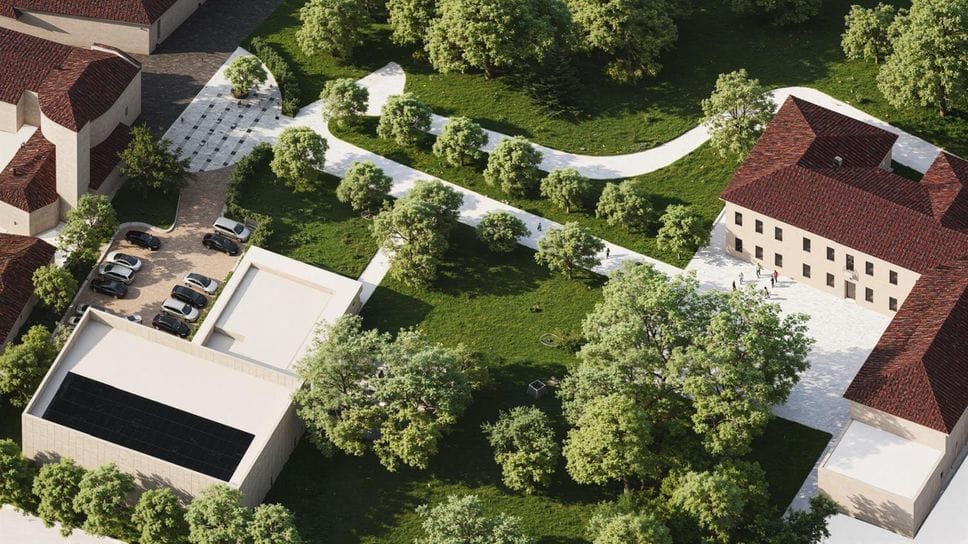 Il rendering della palestra all’ombra di Villa Trecchi