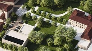 Il rendering della palestra all’ombra di Villa Trecchi