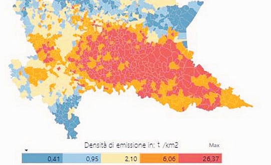 La mappa Inemar 2023 delle emissioni di ammoniaca in Bassa Lombardia