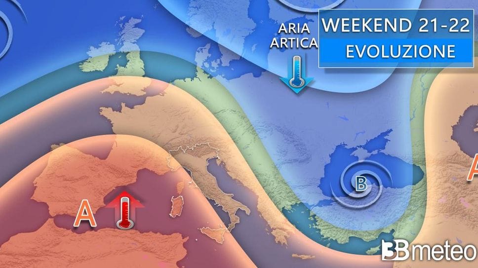 La situazione tra sabato e domenica secondo 3Bmeteo.com