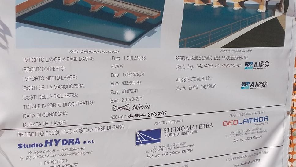 LODI «Sul cartello del cantiere del ponte la data fine lavori è 29 luglio 2027»
