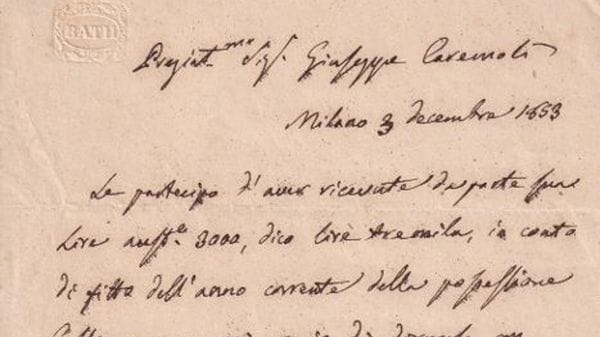 Ritrovato uno scritto autografo di Alessandro Manzoni su alcune proprietà a Mulazzano