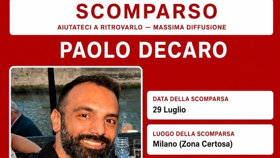 Da Mediglia a Milano, si cerca il 38enne Paolo Decaro