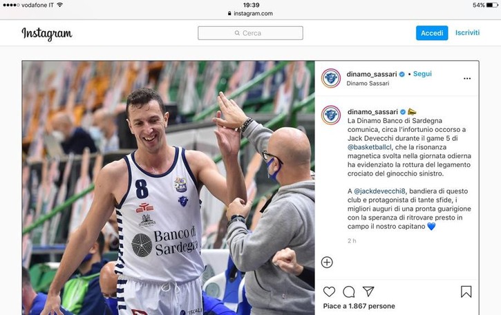 Basket, stagione finita per Devecchi