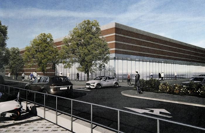 Un rendering del gigante di cemento che il Comune vuole autorizzare quasi di fronte alla stazione